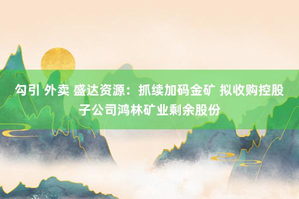 勾引 外卖 盛达资源：抓续加码金矿 拟收购控股子公司鸿林矿业剩余股份